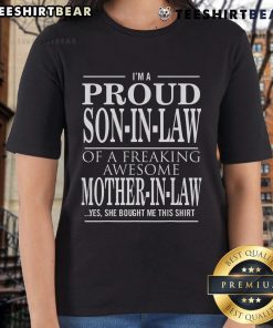 Top Proud Son-in-Law of a Freaking Awesome Mother-in-Law Ladies Tee, featuring a stylish design perfect for family occasions.