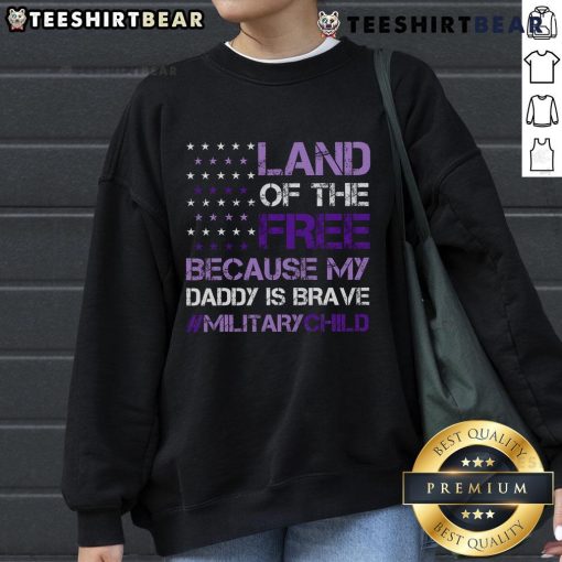 Top Purple Up for Military USA Flag sweatshirt celebrating Military Child Month, featuring vibrant colors and patriotic design.