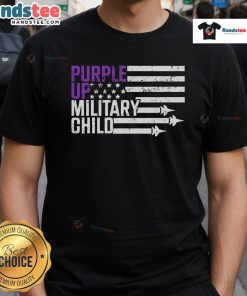 Alt Text: Top Purple Up Military Child Flag Purple Up T-Shirt featuring a vibrant design supporting military children.