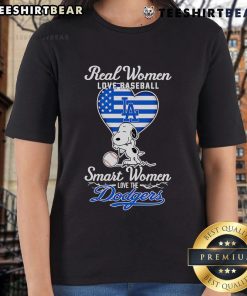 Top real women love baseball; smart women love the Dodgers. Snoopy hugs heart on this stylish ladies' tee.