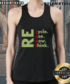 Top featuring 'Recycle, Reuse, Renew, Rethink' slogan, promoting environmental activism and sustainability in fashion.