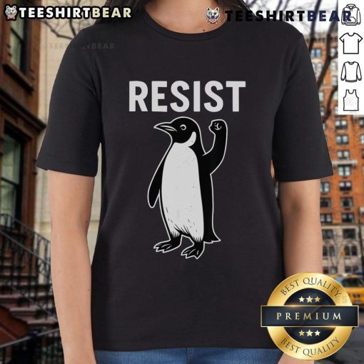Top Resist Penguin Ladies Tee featuring a cute penguin design, perfect for casual outings and animal lovers.