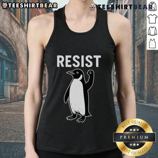 Top Resist Penguin Tank Top featuring a cute penguin graphic, perfect for casual wear and summer adventures.