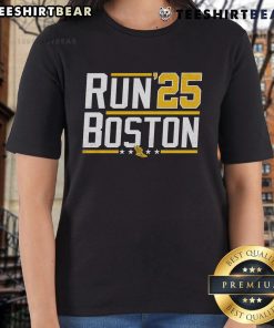 Top Run Boston 2025 Ladies Tee featuring a stylish design and vibrant colors for runners and fitness enthusiasts.