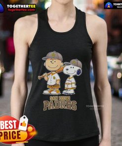 Charlie Brown and Snoopy baseball cartoon on a fan tank top for San Diego Padres enthusiasts.