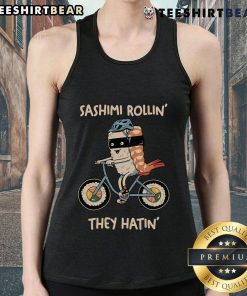 Top Sashimi Rollin They Hatin Tank Top featuring a sushi graphic, perfect for sushi lovers and casual wear.