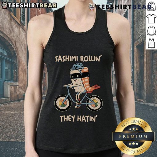 Top Sashimi Rollin They Hatin Tank Top featuring a sushi graphic, perfect for sushi lovers and casual wear.