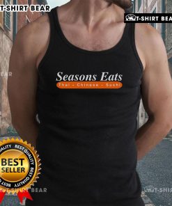 Alt Text: Top Seasons Eats Thai Chinese Sushi tank top featuring vibrant food graphics and stylish design for culinary enthusiasts.