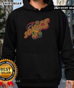 Alt Text: Top Seattle Supersonics Hardwood Classics Evergreen Hoodie showcasing vibrant colors and retro logo design.