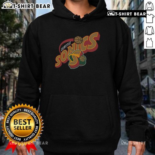 Alt Text: Top Seattle Supersonics Hardwood Classics Evergreen Hoodie showcasing vibrant colors and retro logo design.