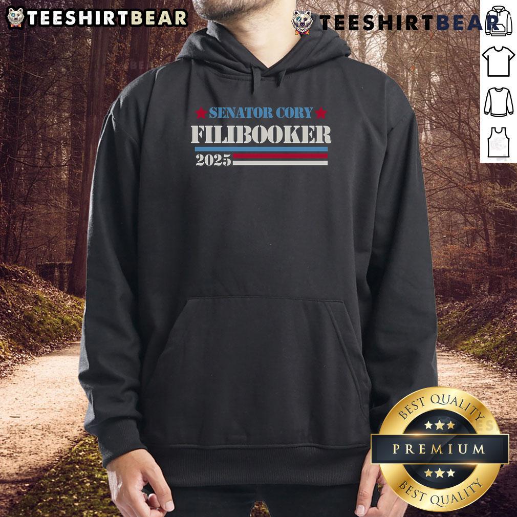 Top Senator Cory Booker Filibuster Cory Filibooker New Jersey 2025 Hoodie Senator Cory Booker wearing a 'Cory-Filibooker' hoodie at a New Jersey event in 2025, promoting filibuster advocacy.