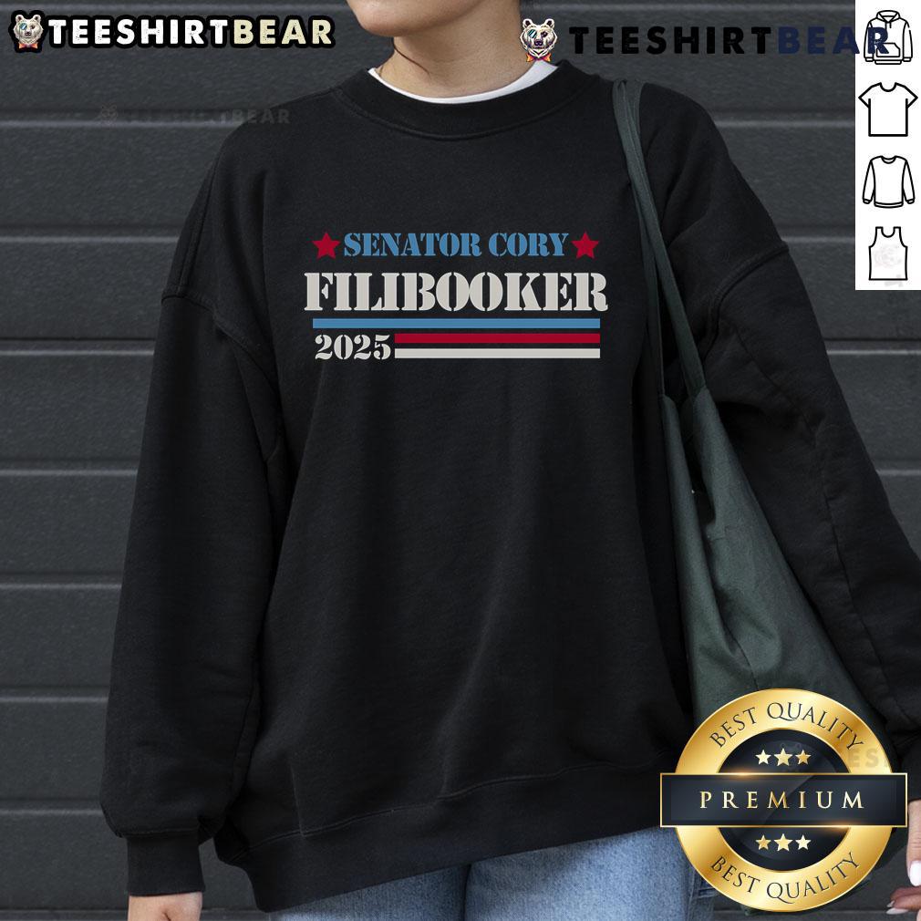 Top Senator Cory Booker Filibuster Cory Filibooker New Jersey 2025 Sweatshirt Top Senator Cory Booker wearing a 'Filibooker' sweatshirt in New Jersey, 2025, showcasing his unique political style.