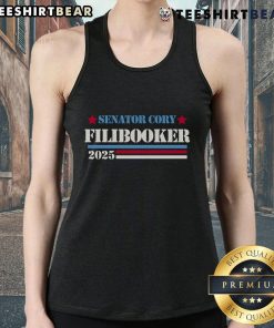 Senator Cory Booker wearing a 'Cory Filibooker' tank top in New Jersey, 2025, highlighting his unique political style.
