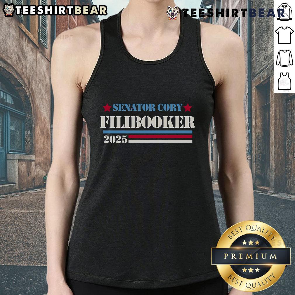 Top Senator Cory Booker Filibuster Cory Filibooker New Jersey 2025 Tank Top Senator Cory Booker wearing a 'Cory Filibooker' tank top in New Jersey, 2025, highlighting his unique political style.