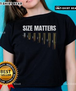 Top Size Matter Bullet Measure Up Ladies Tee showcasing stylish design and fit for confident women.