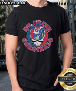 Alt Text: Top St Louis Cardinals X Grateful Dead Bear Skull T-Shirt featuring vibrant graphics and a unique baseball design.