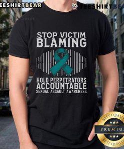 Top Stop Victim Blaming Support Sexual Assault Awareness Teal Ribbon T-Shirt promoting awareness and prevention efforts.