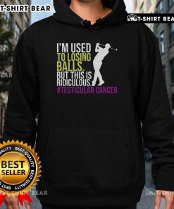 Survivor wearing a hoodie for Testicular Cancer Awareness Month, playing golf and promoting awareness in April.