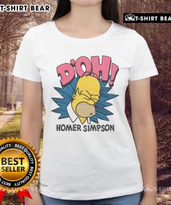 Alt Text: Top The Simpsons Homer Simpson Doh Ladies Tee featuring a fun graphic of Homer Simpson with his classic catchphrase.