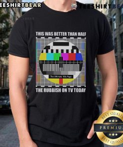 Alt Text: Top The Ultimate 80s Page T-Shirt featuring retro graphics, highlighting nostalgia for 80s TV shows and culture.