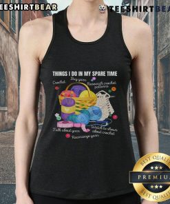 Crochet lovers arts and crafts tank top featuring colorful yarn and crochet hooks, perfect for creative hobbies.