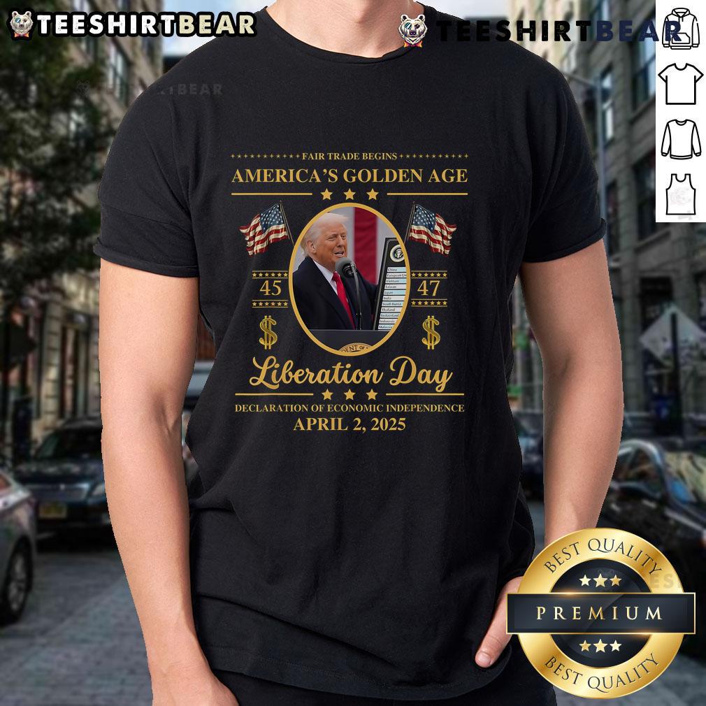Top Trump Reading Tariffs Liberation Day Golden Age Fair Trade T Shirt Alt Text: Top Trump Reading Tariffs Liberation Day Golden Age Fair Trade T-Shirt design featuring vibrant graphics and text.