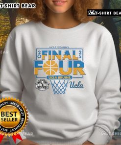 Alt Text: Cozy white sweatshirt featuring UCLA Bruins Final Four 2025 Women's Basketball design, perfect for fans.