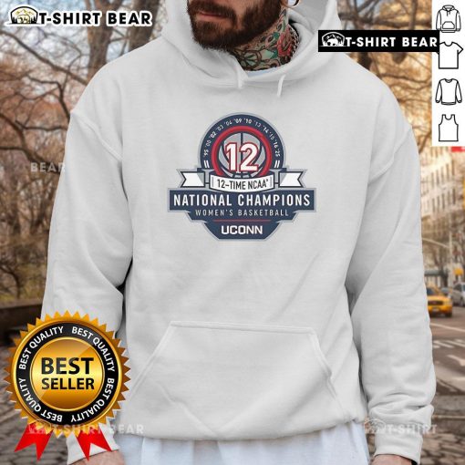 UConn Huskies Women's Basketball 12x NCAA National Champions Logo Hoodie, featuring team colors and iconic championship logo.