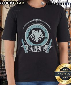 Top Victorus Aut Mortis Deliverance Raven Guard ladies tee with stylish design for fans of Warhammer 40K.
