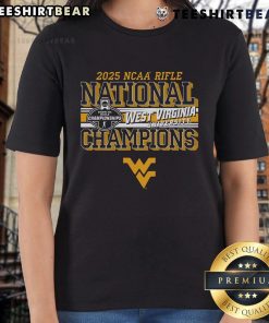 Top West Virginia Mountaineers 2025 NCAA Rifle National Champions ladies tee featuring team logo and championship design.