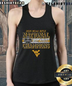 Top West Virginia Mountaineers 2025 NCAA Rifle National Champions tank top featuring team colors and logo design.