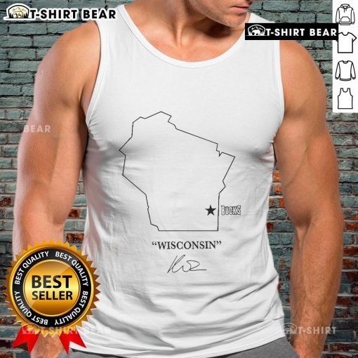 Stylish top featuring the Wisconsin Bucks logo on a tank top designed by Kuz, perfect for game day or casual wear.