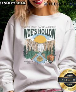 Top Woes Hollow retro vintage national park aesthetic sweatshirt in a cozy, casual setting.