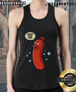 Funny tank top featuring Top Wurst Food Ever with a playful sausage graphic, perfect for food lovers and humor enthusiasts.