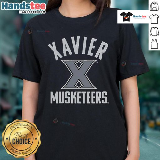 Top Xavier University Musketeers logo on a stylish ladies tee, perfect for fans and casual wear.