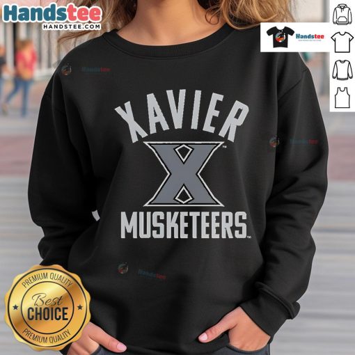 Xavier University Musketeers logo sweatshirt, featuring vibrant colors and comfortable design for fans and students.