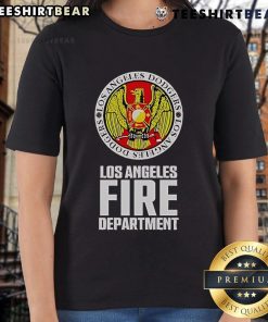 Los Angeles Dodgers 2025 ladies tee supporting victims of LA wildfires, featuring team logo and fire relief message.