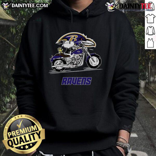 Happy Snoopy And Woodstock Driving Motorbike Baltimore Ravens Hoodie