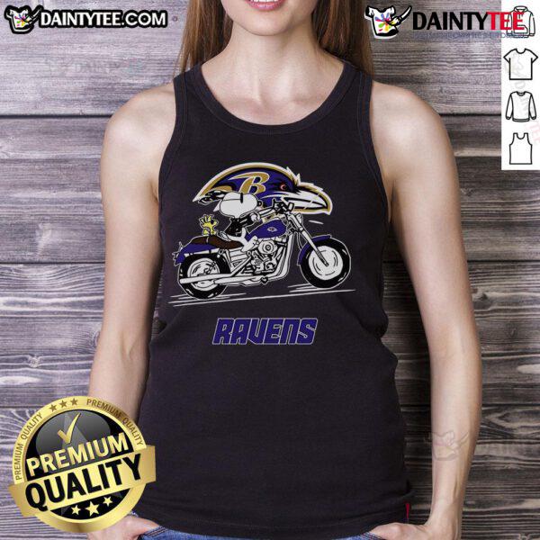 Happy Snoopy And Woodstock Driving Motorbike Baltimore Ravens Tank-Top