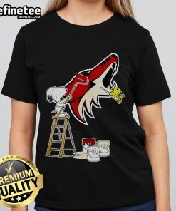 Official Snoopy And Woodstock Painting Arizona Coyotes Logo Ladies Tee