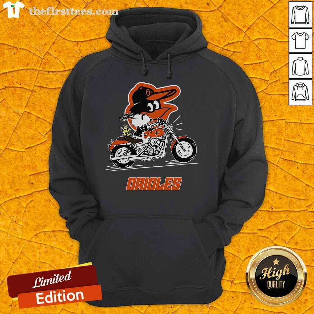 Original Snoopy And Woodstock Driving Motorbike Baltimore Orioles Hoodie