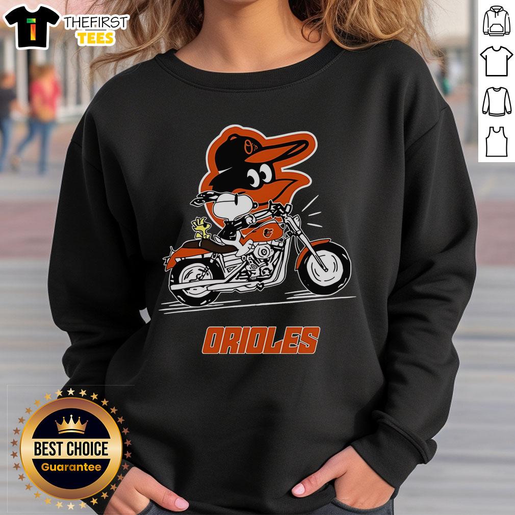 Original Snoopy And Woodstock Driving Motorbike Baltimore Orioles Sweatshirt