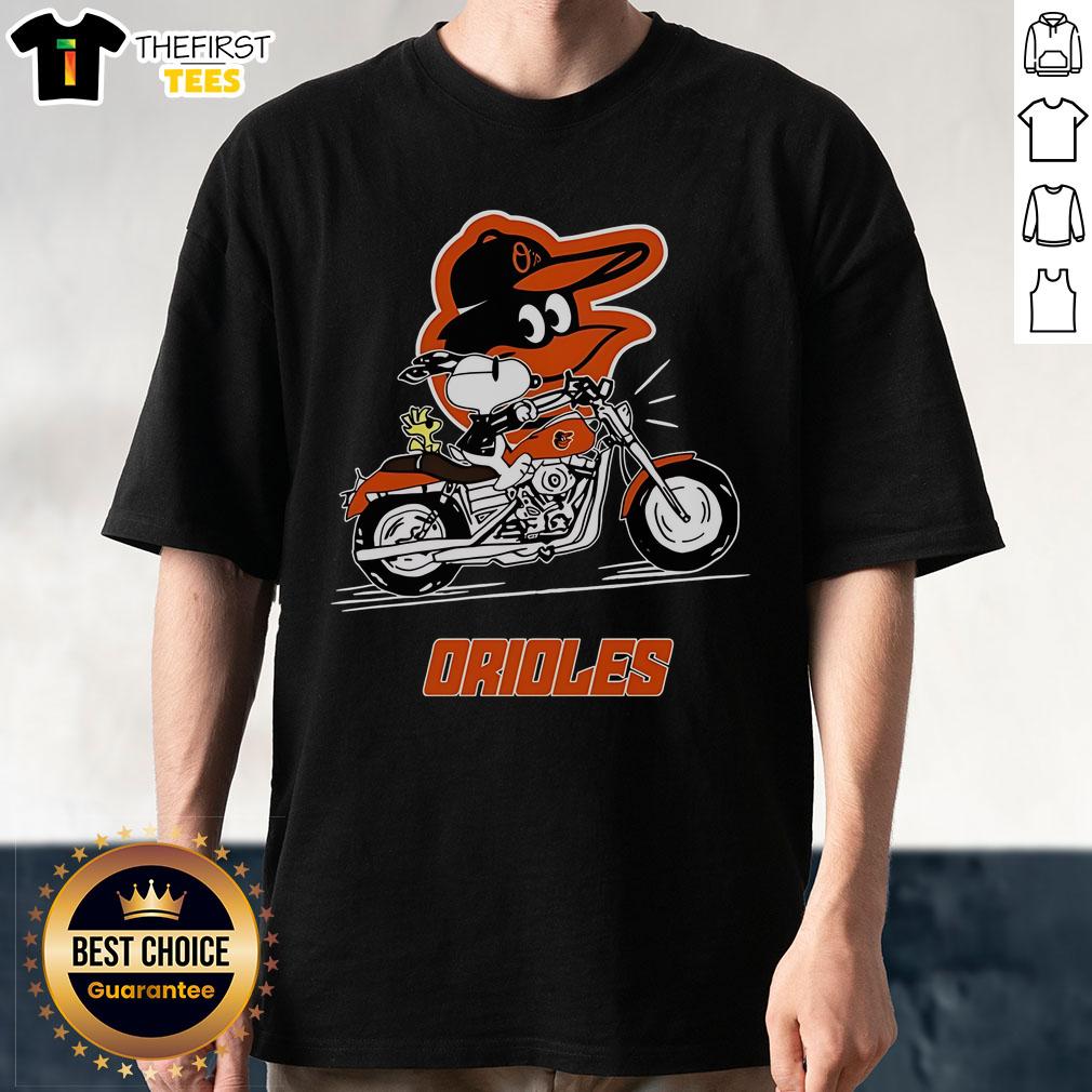 Original Snoopy And Woodstock Driving Motorbike Baltimore Orioles T Shirt