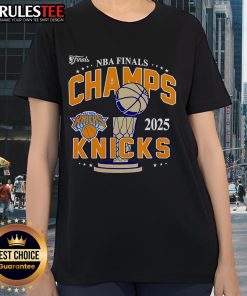 Alt Text: Awesome 2025 NBA Finals New York Knicks Championship Ladies Tee featuring team colors and logo for female fans.