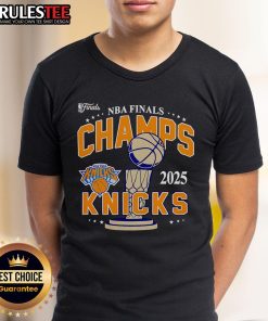 Alt Text: Awesome 2025 NBA Finals New York Knicks Championship T-Shirt featuring team logo and vibrant design in blue and orange.