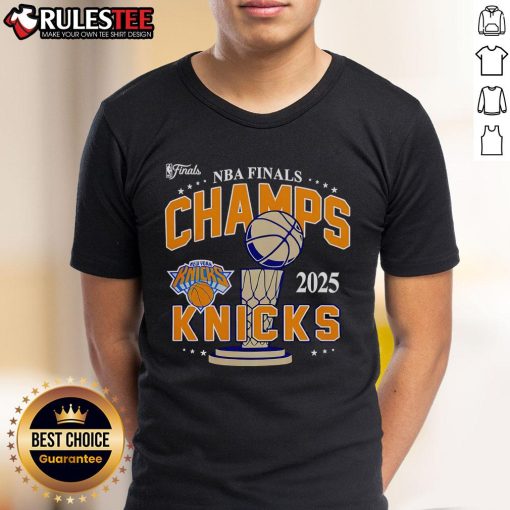 Alt Text: Awesome 2025 NBA Finals New York Knicks Championship T-Shirt featuring team logo and vibrant design in blue and orange.