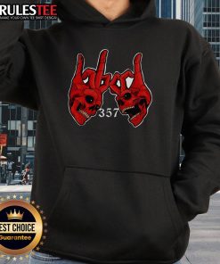 Alt Text: Vintage hoodie featuring an Awesome 357 Blood Gang sign with a skull graphic, perfect for streetwear enthusiasts.