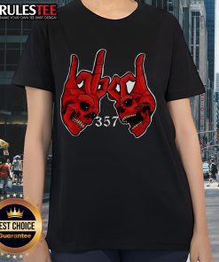 Awesome 357 Blood Gang Sign Skull Vintage Ladies Tee featuring a bold skull graphic and stylish retro design.