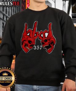 Vintage sweatshirt featuring an Awesome 357 Blood Gang sign and skull graphic, perfect for streetwear enthusiasts.