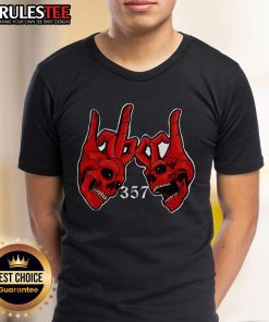 Awesome 357 Blood Gang Sign Skull Vintage T-Shirt featuring a bold skull graphic and gang sign design for streetwear enthusiasts.